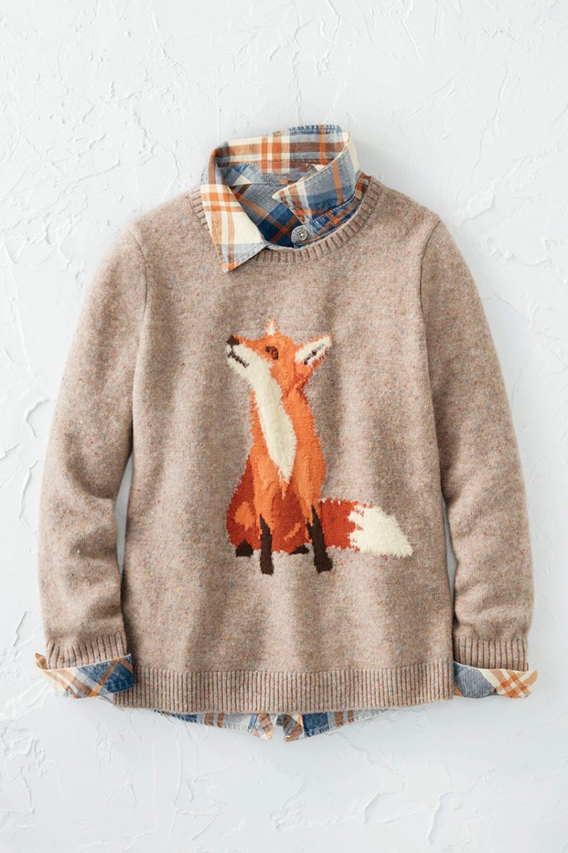 falling for foxes sweater heather oatmeal multi 0 32752