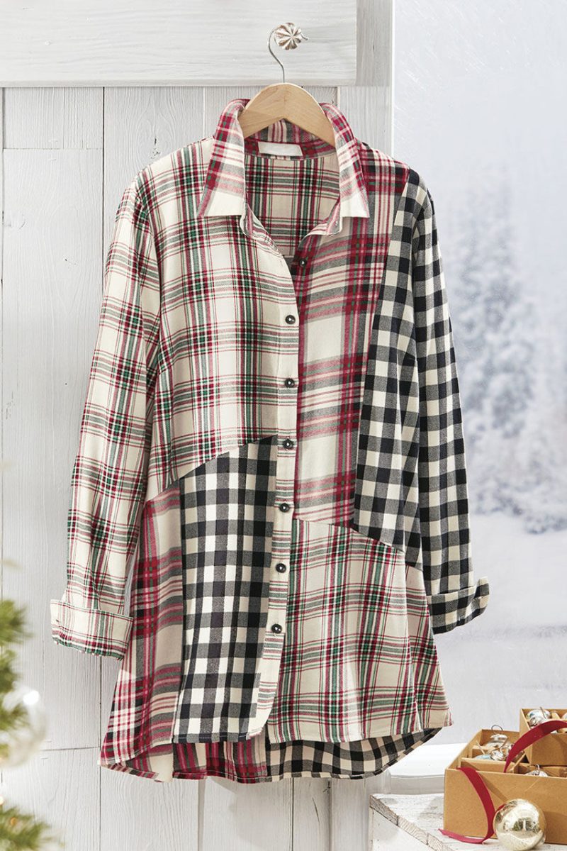 into the mix plaid tunic black ivory 5 32953 50501