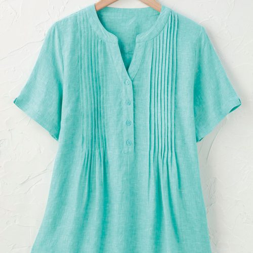 linen tuck and release blouse aqua lake 0 61481