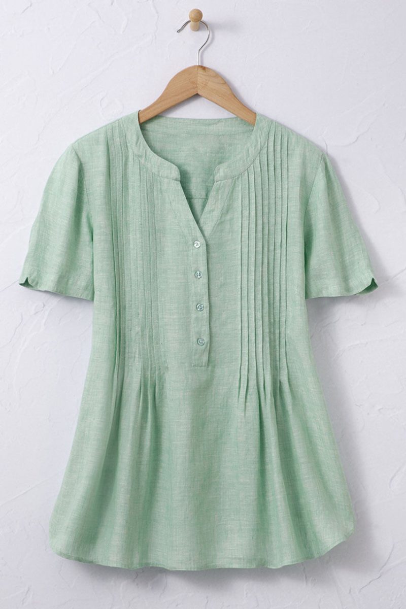 linen tuck and release blouse prairie green 11 75704