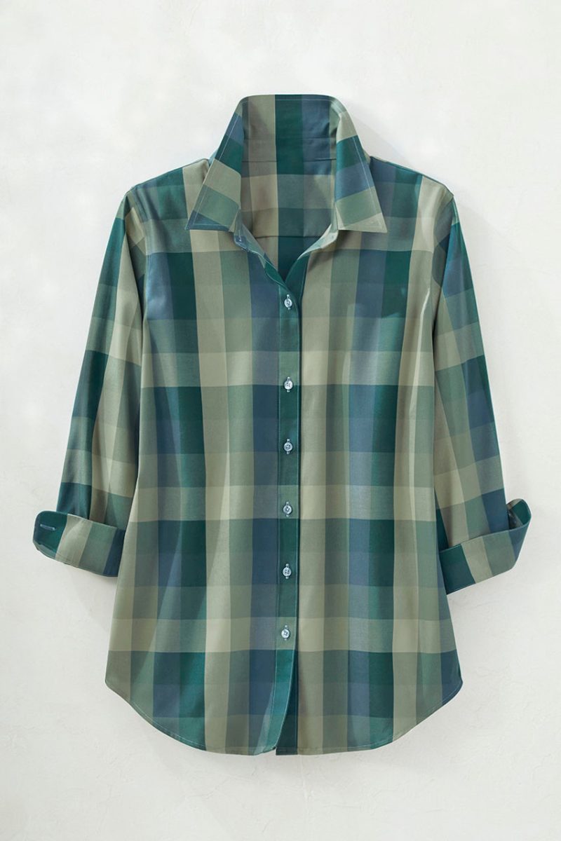 paxton plaid 3 4 sleeve no iron shirt green slate multi 0 65419