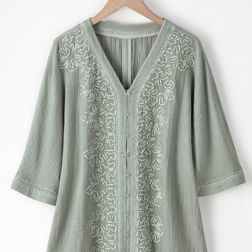 summer breeze gauze soutache blouse frosted thyme 2 46827