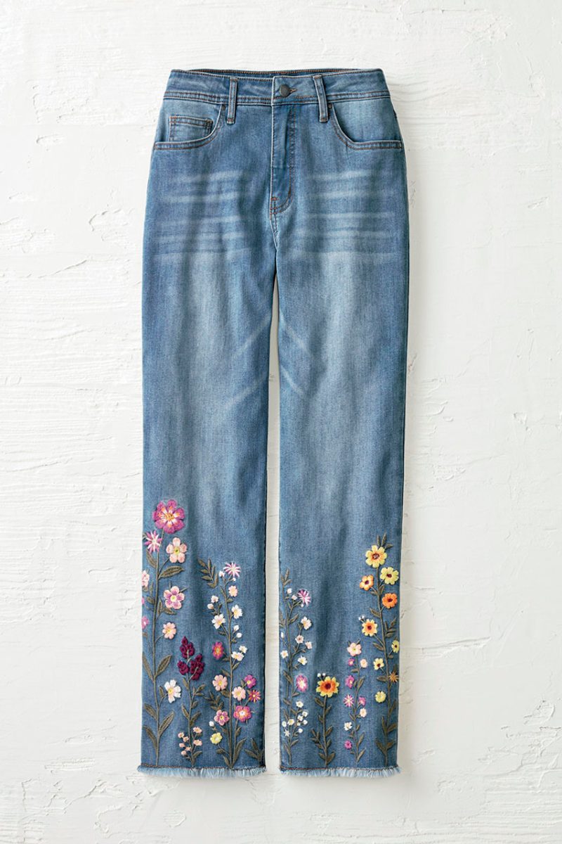 wildflower embroidered cropped jeans medium wash 0 21720 02440